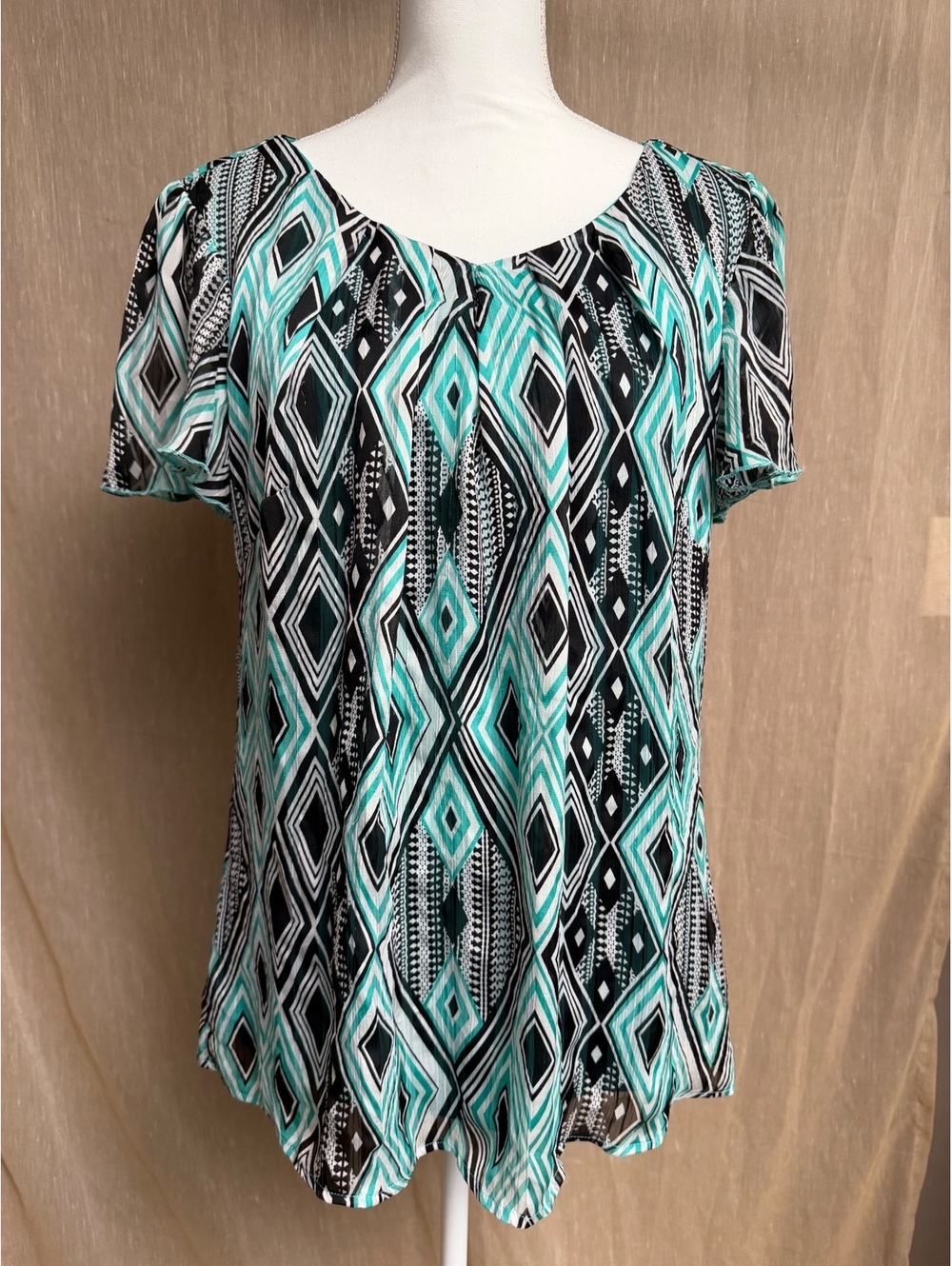 Dressbarn Green & Black Blouse- XL